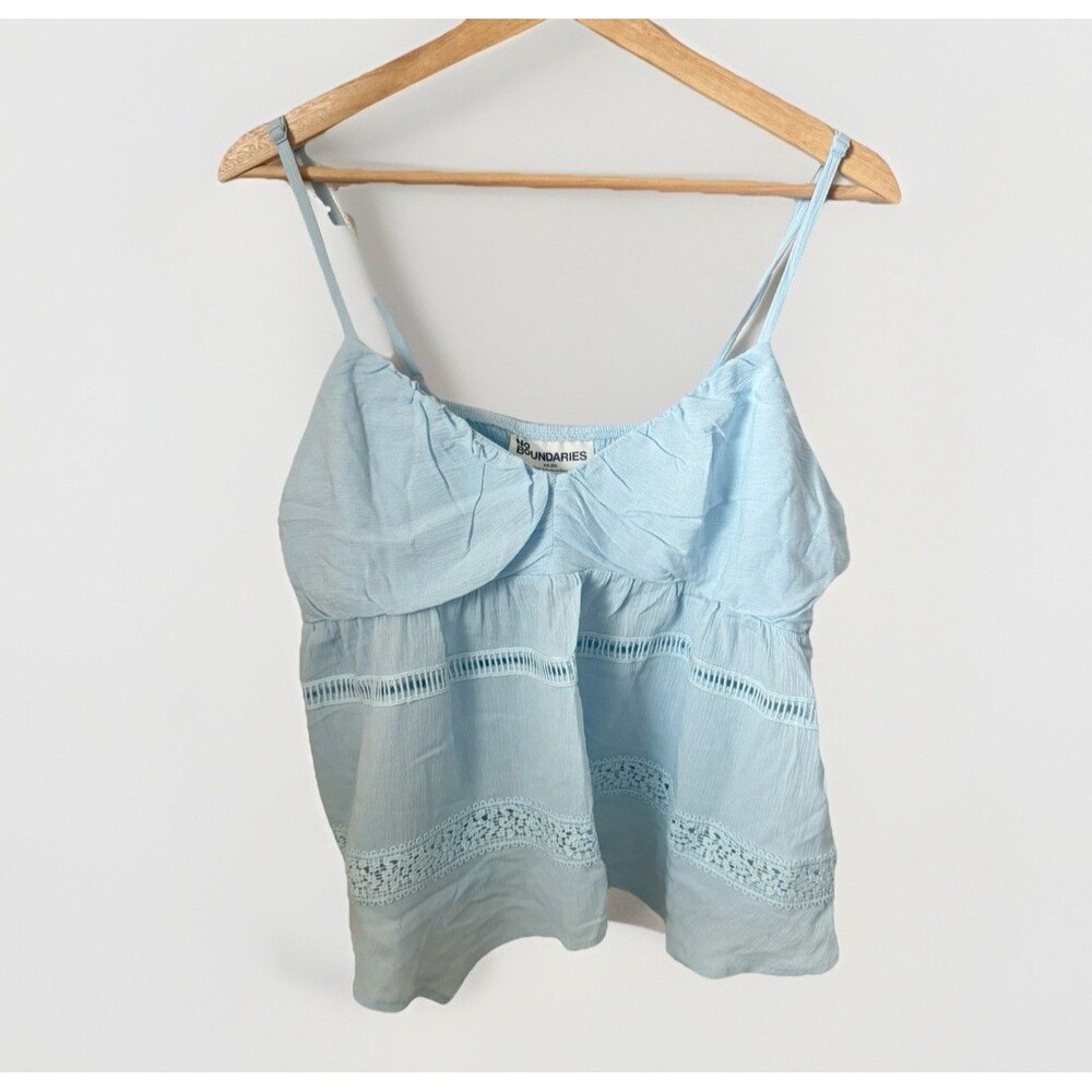 No Boundaries Camisole XXL Baby Blue Boho Cottage Tank Lace Trim Beach Summer